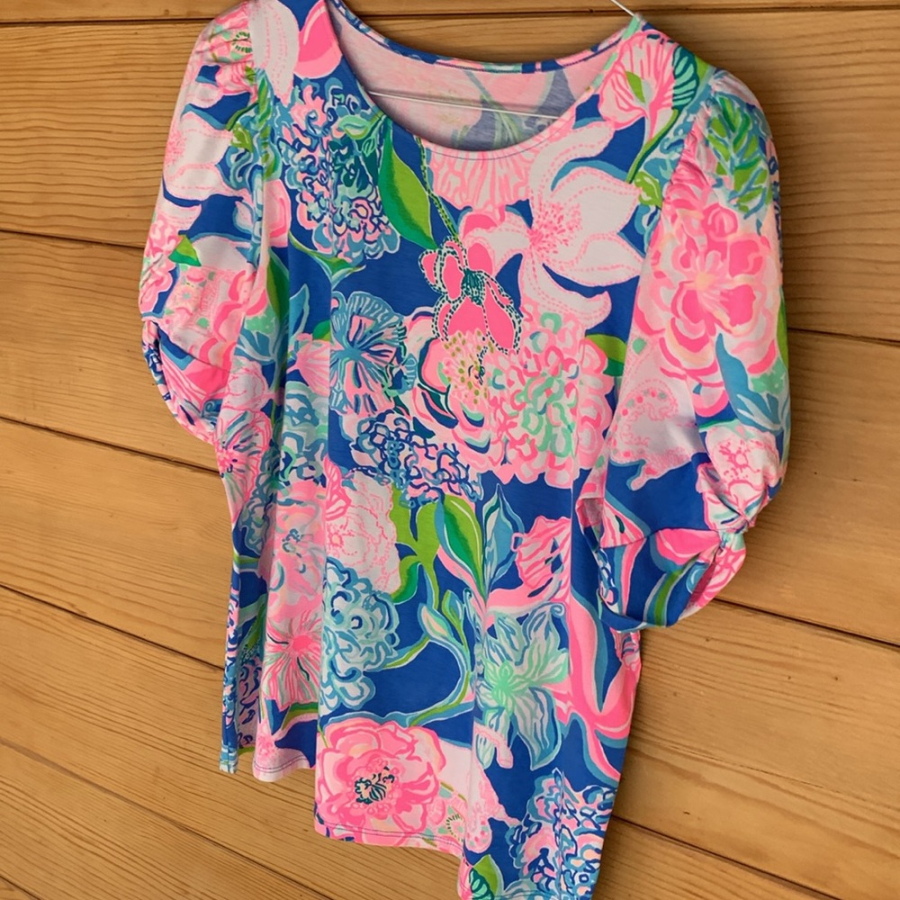 Lilly Pulitzer Elisabetta top- puff sleeve-L